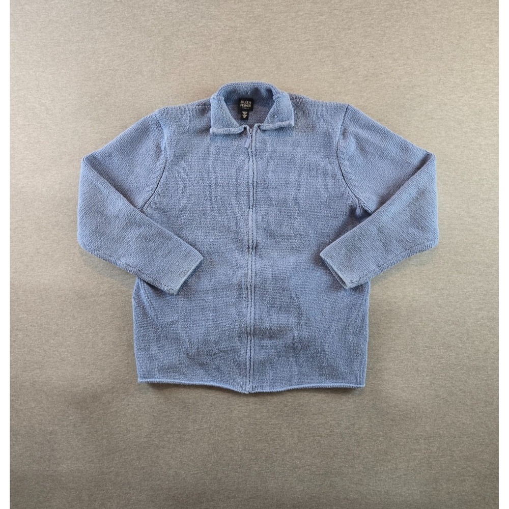 Eileen Fisher Jacket Womens 1X‎ Blue Textured Full Zip Long Sleeve Italian Yarn